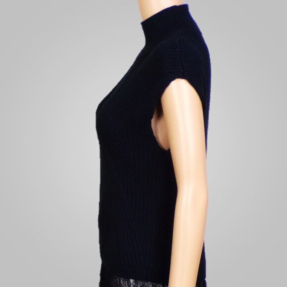EXPRESS size S black knit short-sleeve turtle-neck pullover top cotton blend - Picture 9 of 16